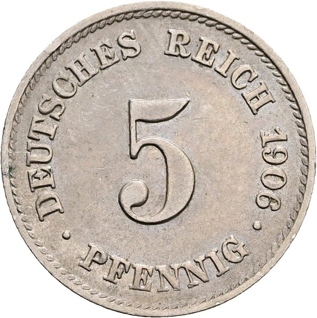 5 Pfennig 1906 E – Vorderseite