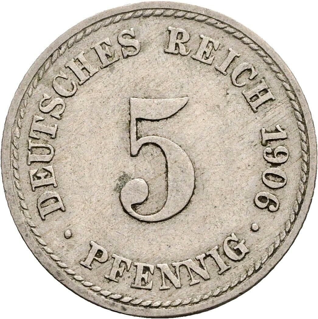 5 Pfennig 1906 F – Vorderseite