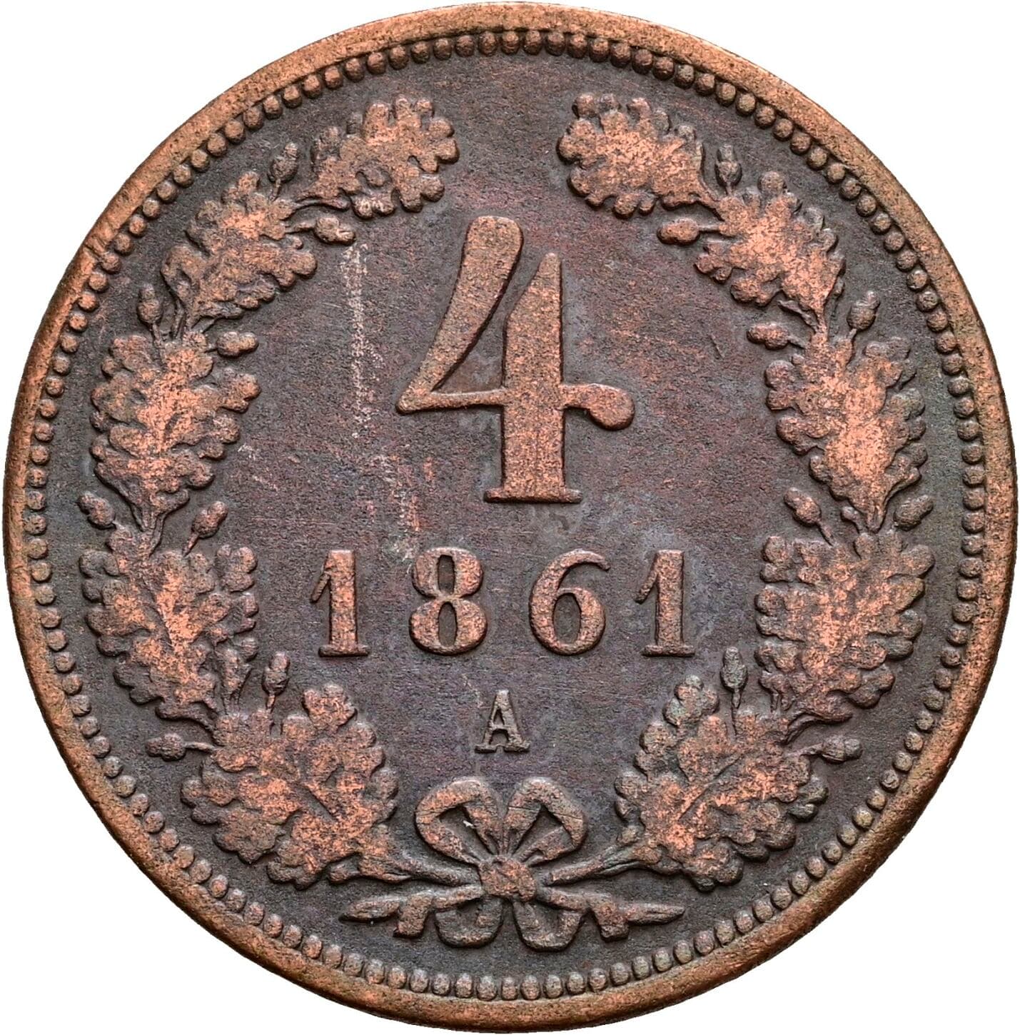4 Kreuzer Franz Joseph I. 1848-1916 1861 A, Wien – Vorderseite