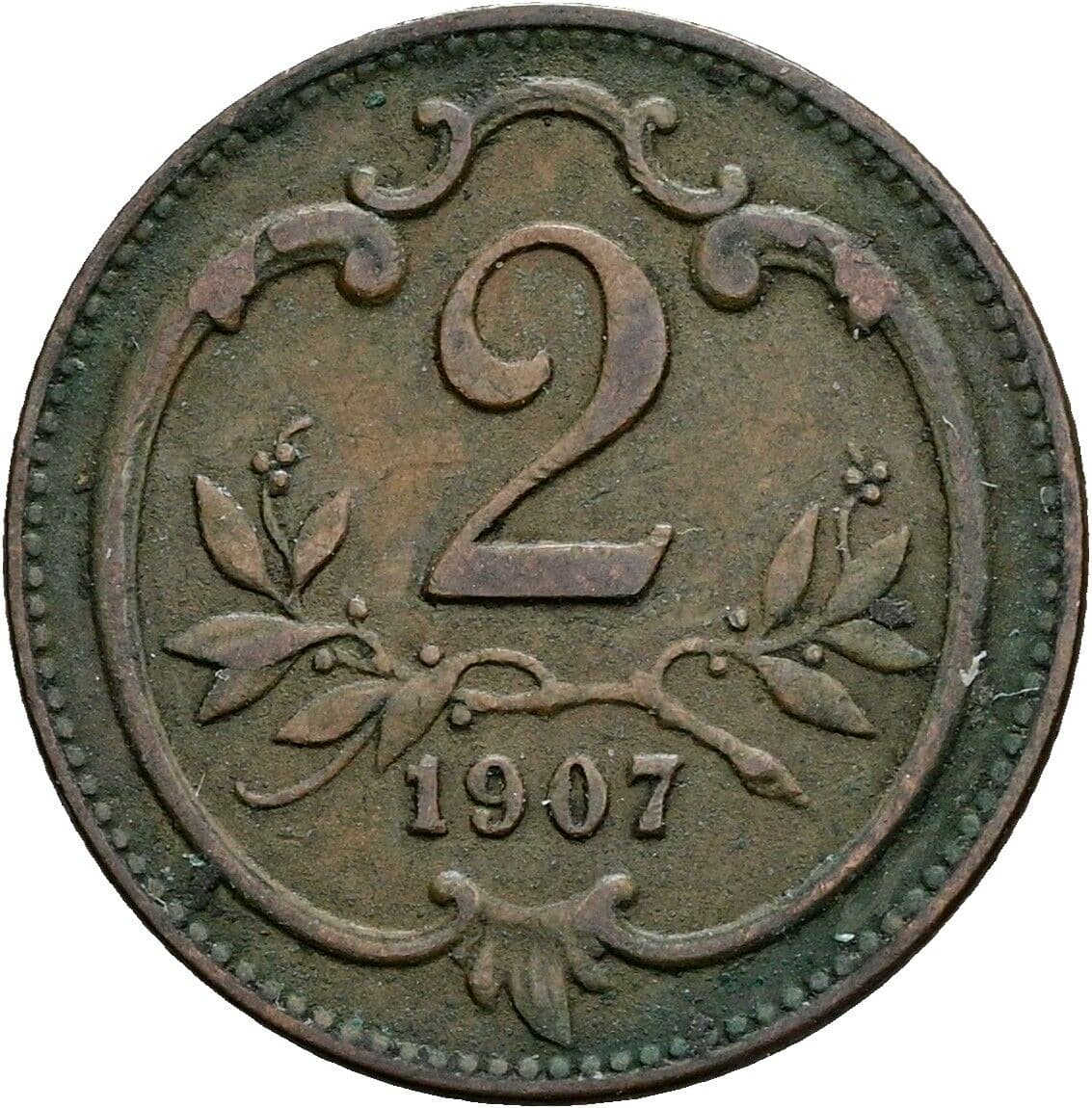 2 Heller Franz Joseph I. 1848-1916 1907 – Vorderseite
