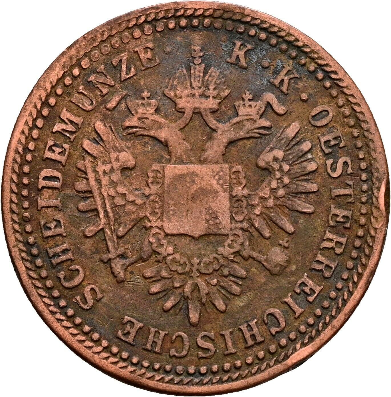 1 Kreuzer Franz Joseph I. 1848-1916 1851 B, Kremnitz – Rückseite