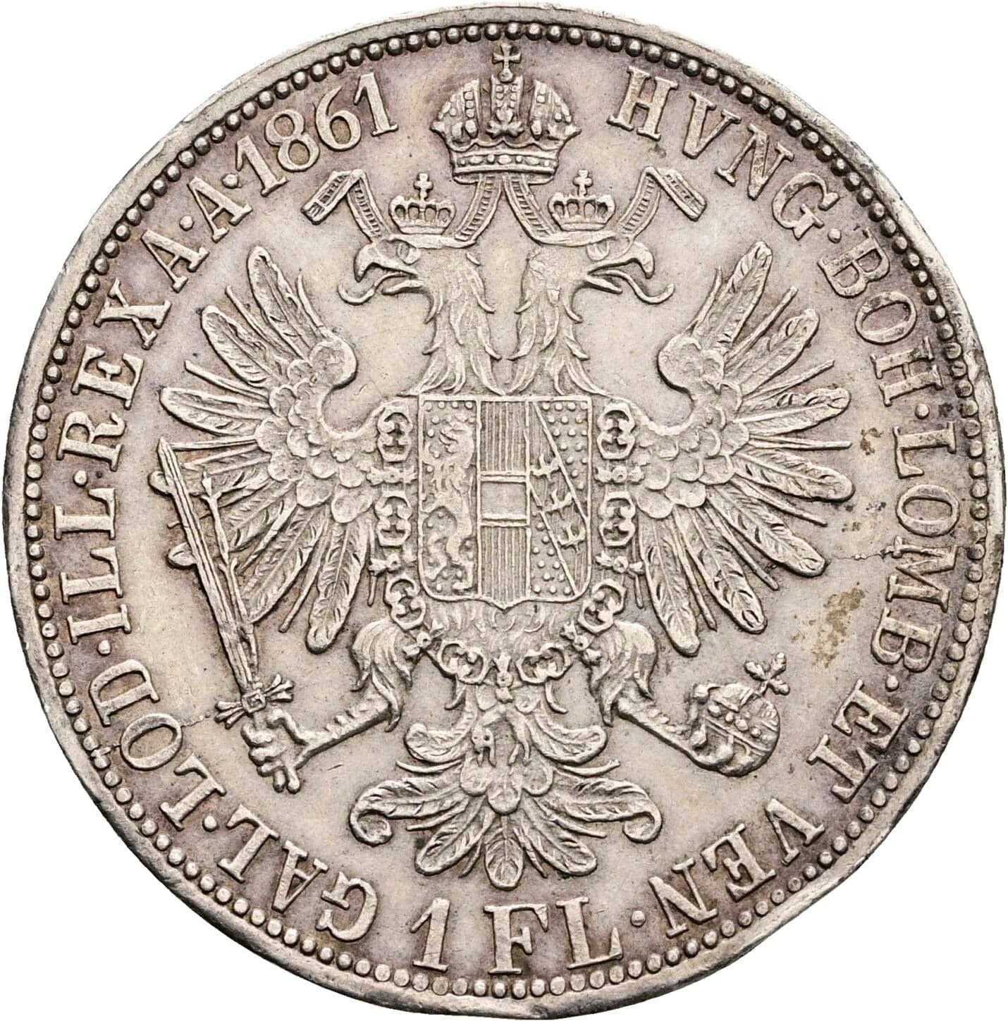 1 Gulden Franz Joseph I. 1848-1916 1861 A, Wien – Rückseite
