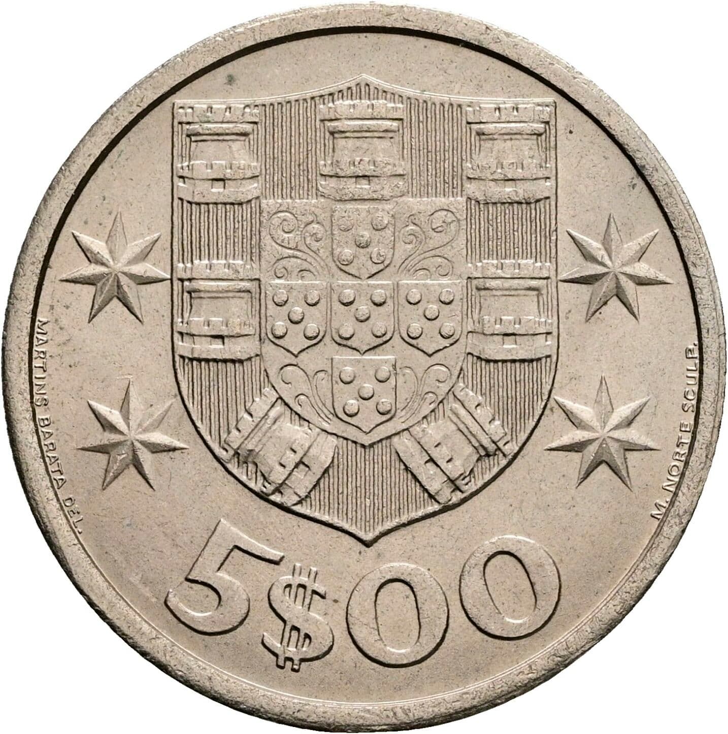 5 Escudos 1968 – Vorderseite
