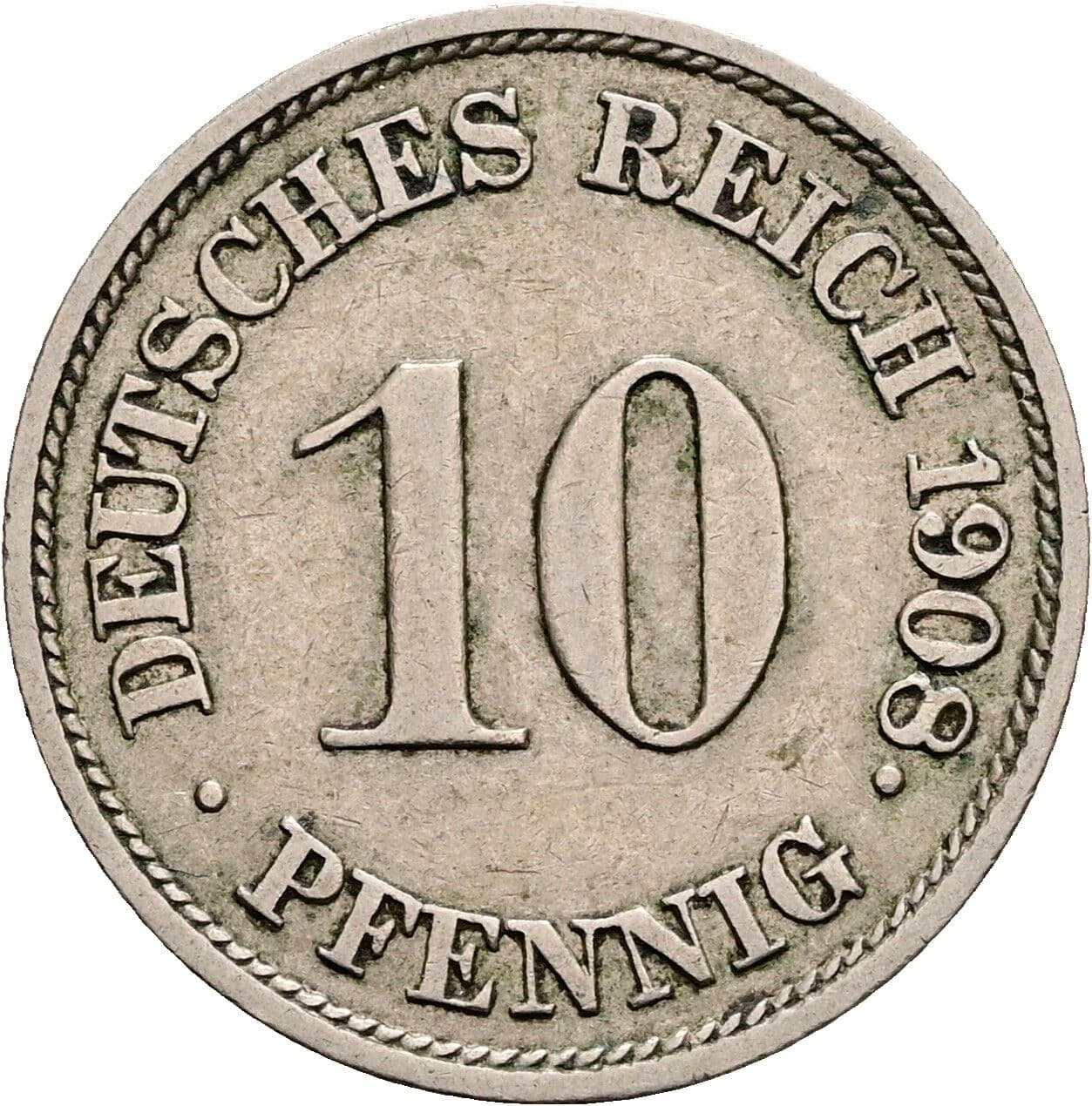 10 Pfennig 1908 J – Vorderseite