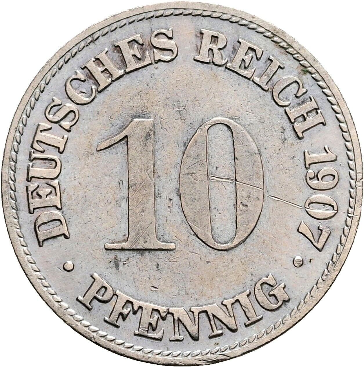 10 Pfennig 1907 D – Vorderseite