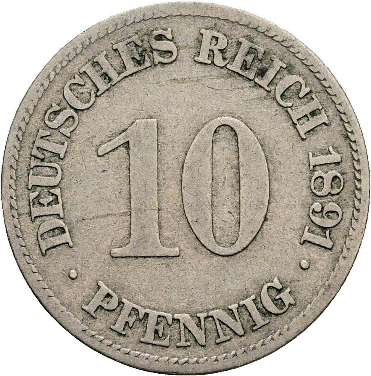 10 Pfennig 1891 E – Vorderseite