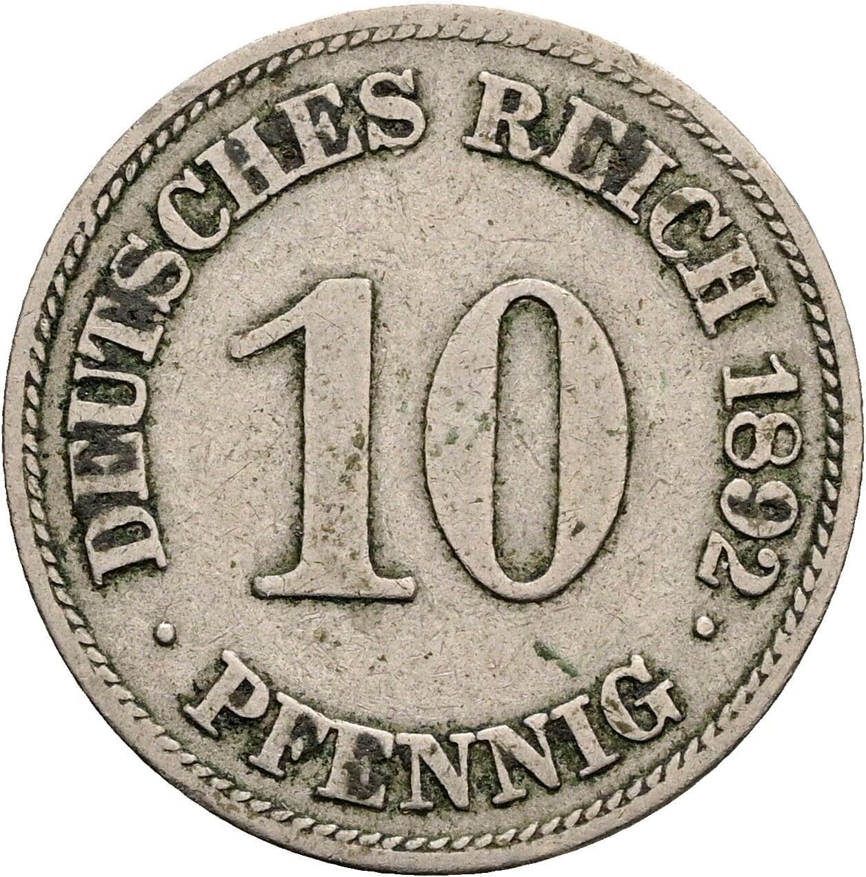 10 Pfennig 1892 E – Vorderseite
