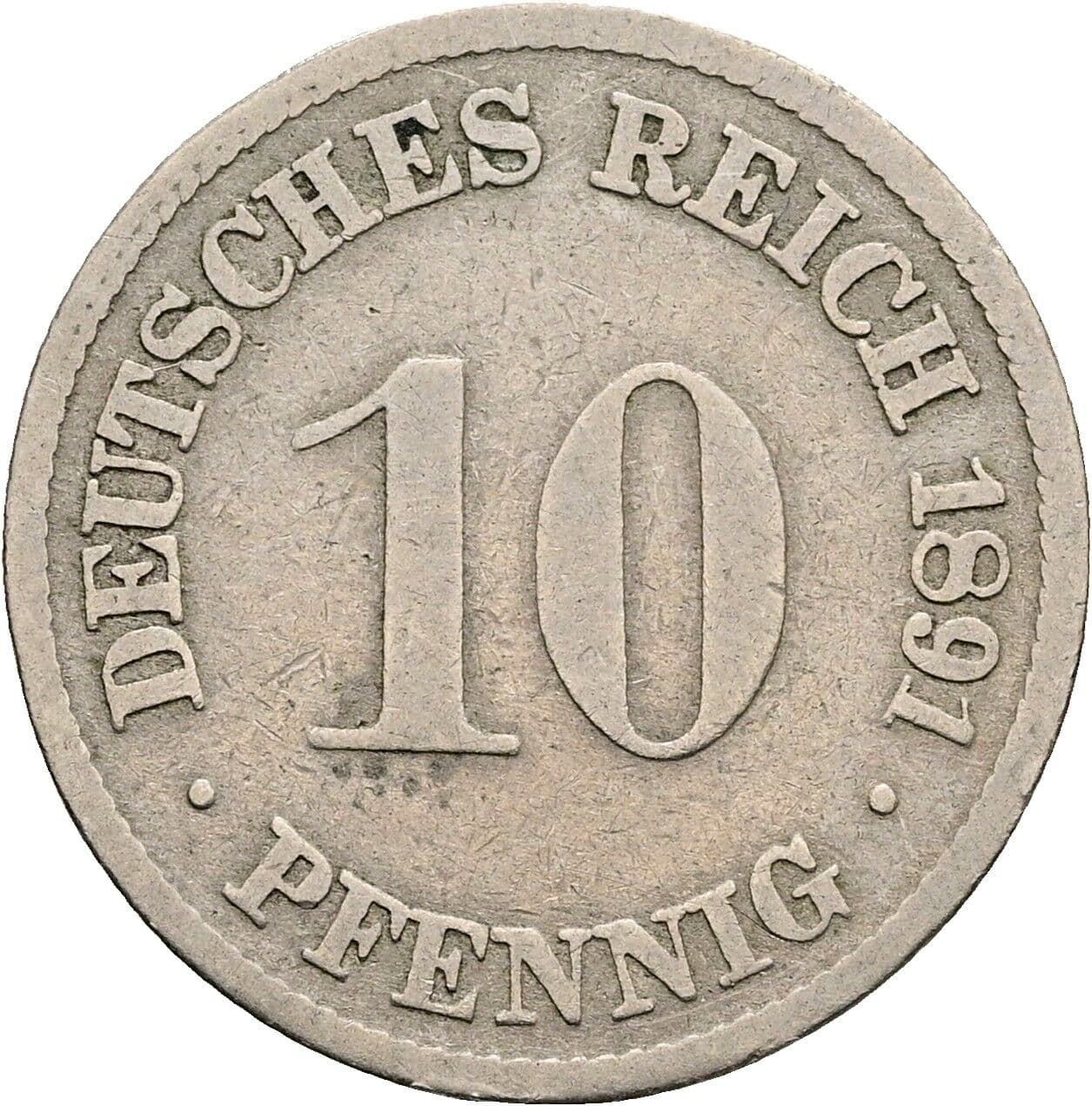 10 Pfennig 1891 D – Vorderseite