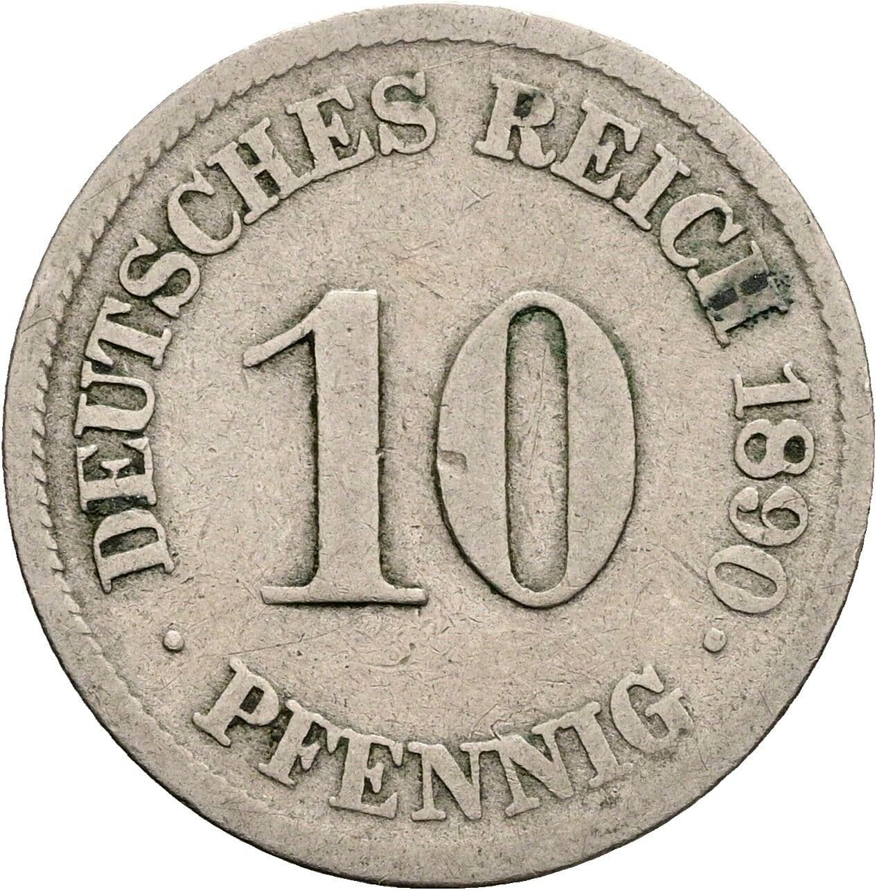 10 Pfennig 1890 J – Vorderseite