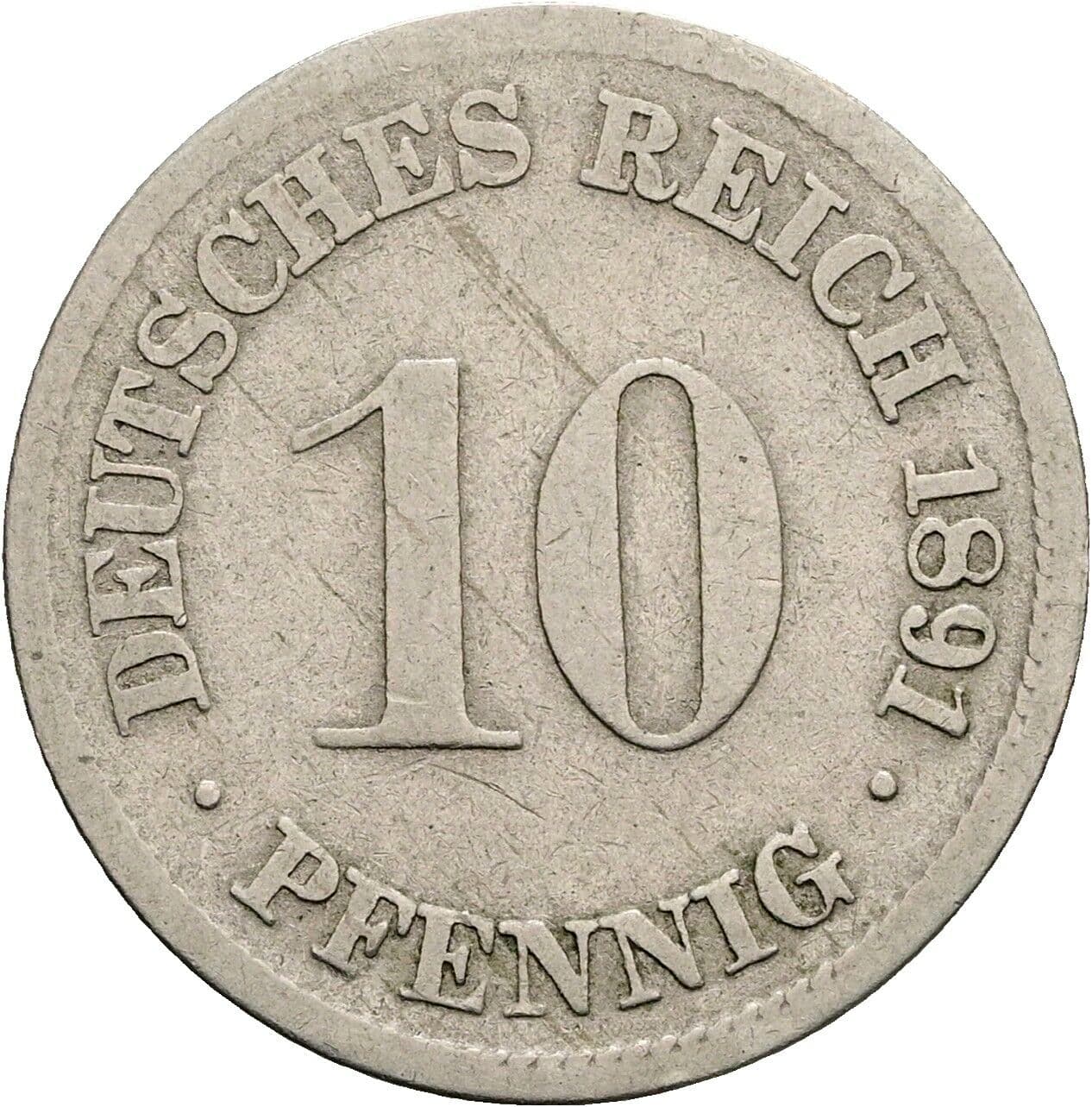 10 Pfennig 1891 D – Vorderseite