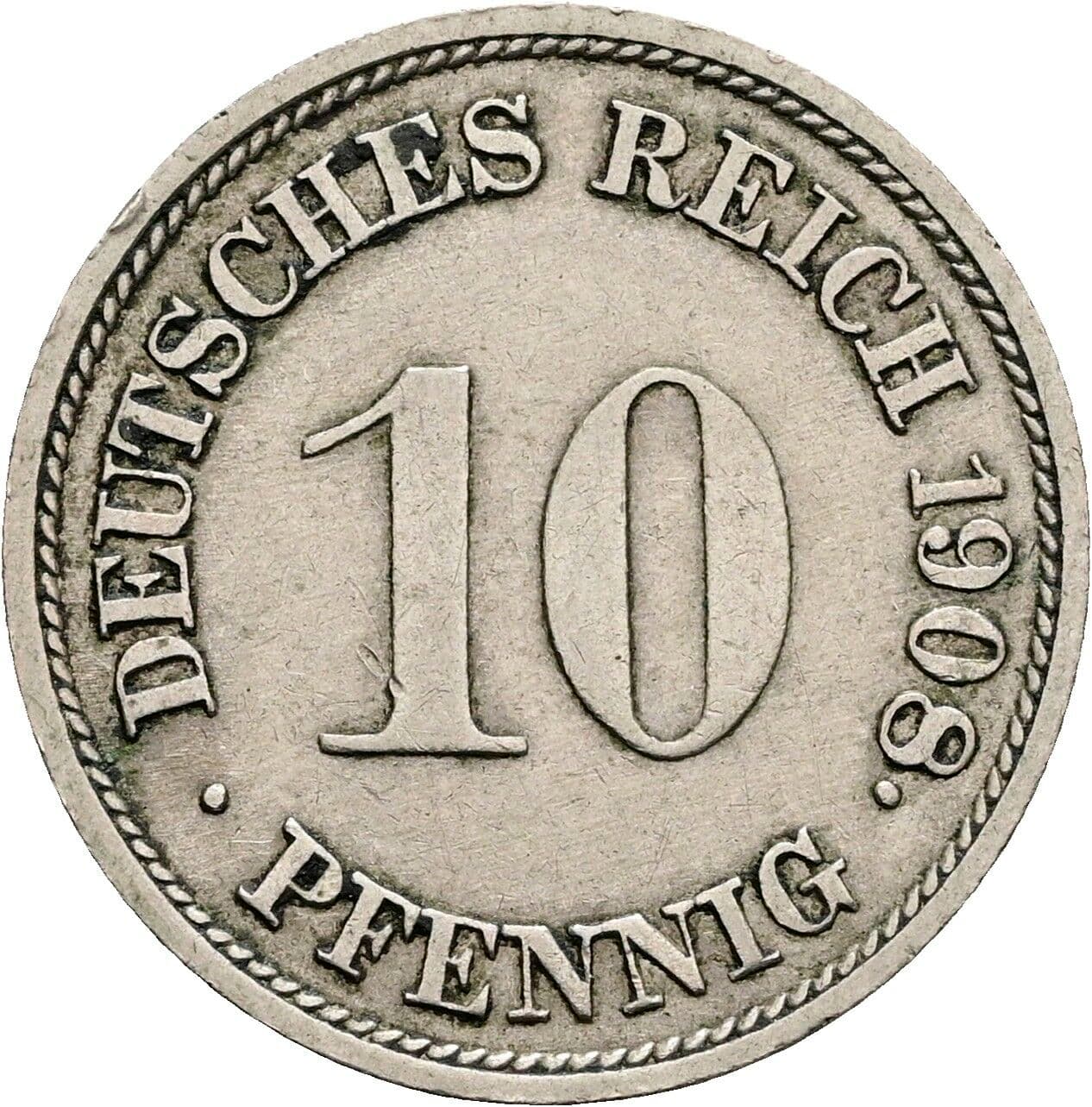 10 Pfennig 1908 G – Vorderseite