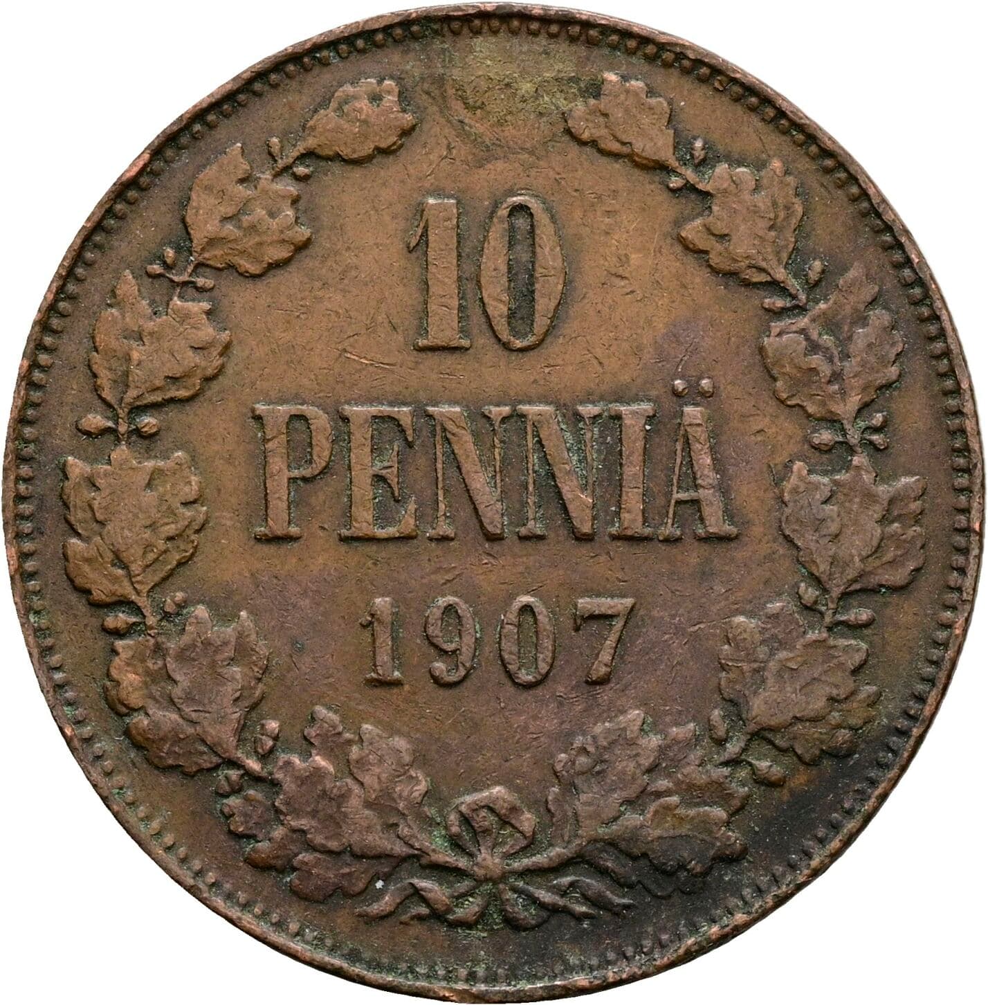 10 Penniä Nikolaj II. 1894-1917 1907 – Vorderseite