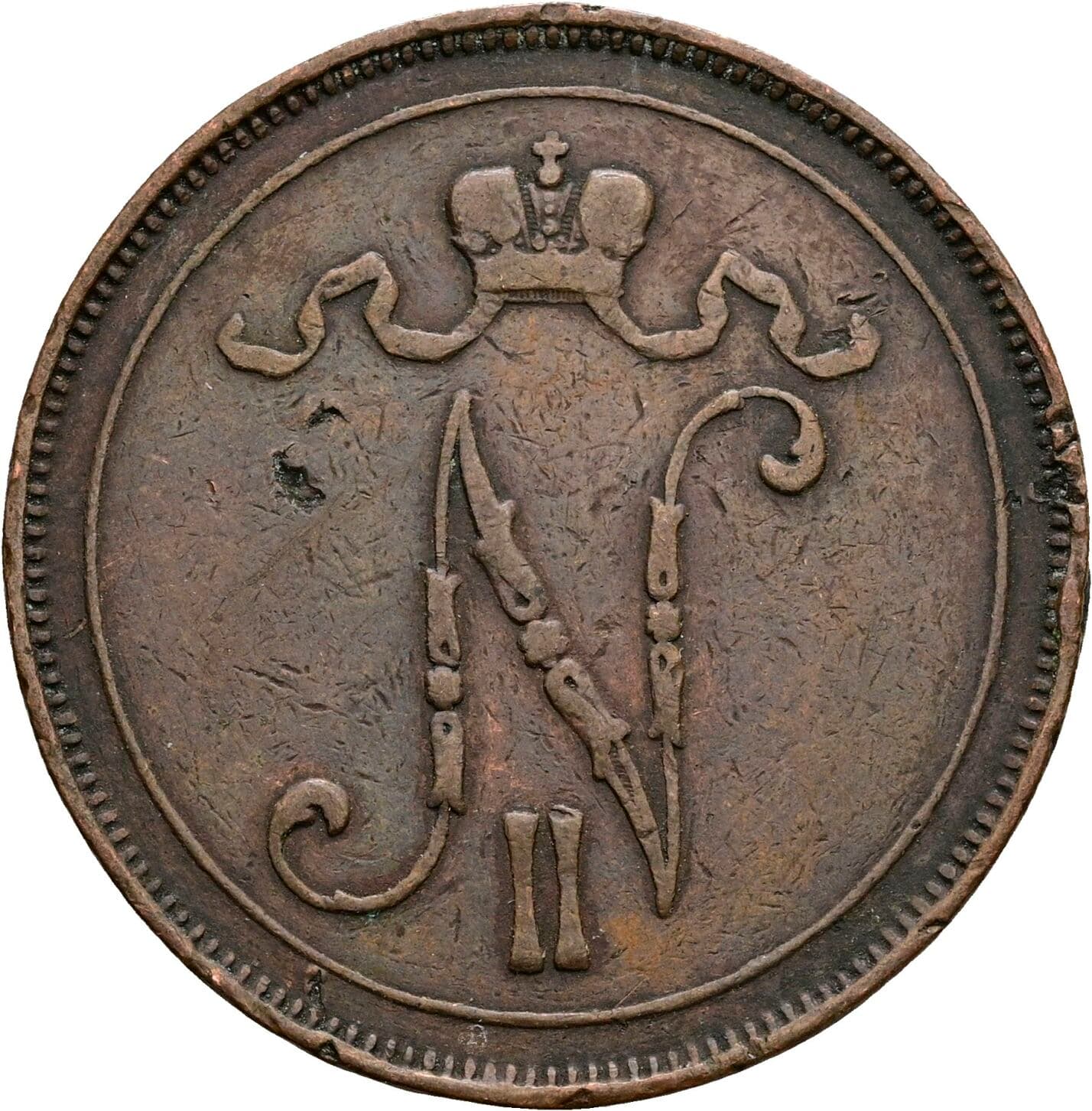10 Penniä Nikolaj II. 1894-1917 1905 – Rückseite