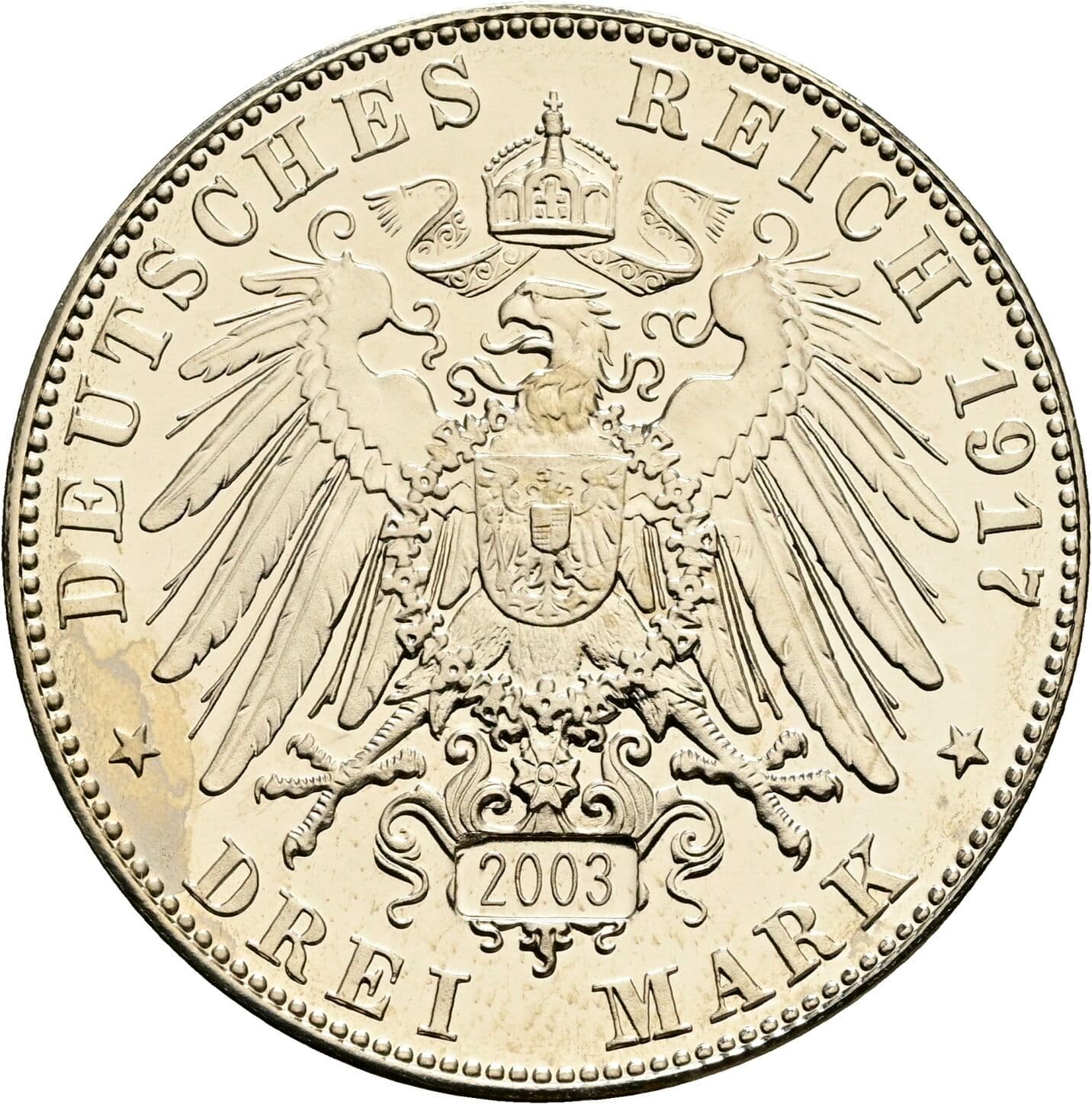 3 Mark Restrike August III. 1904-1918 1917/2003 NP – Rückseite