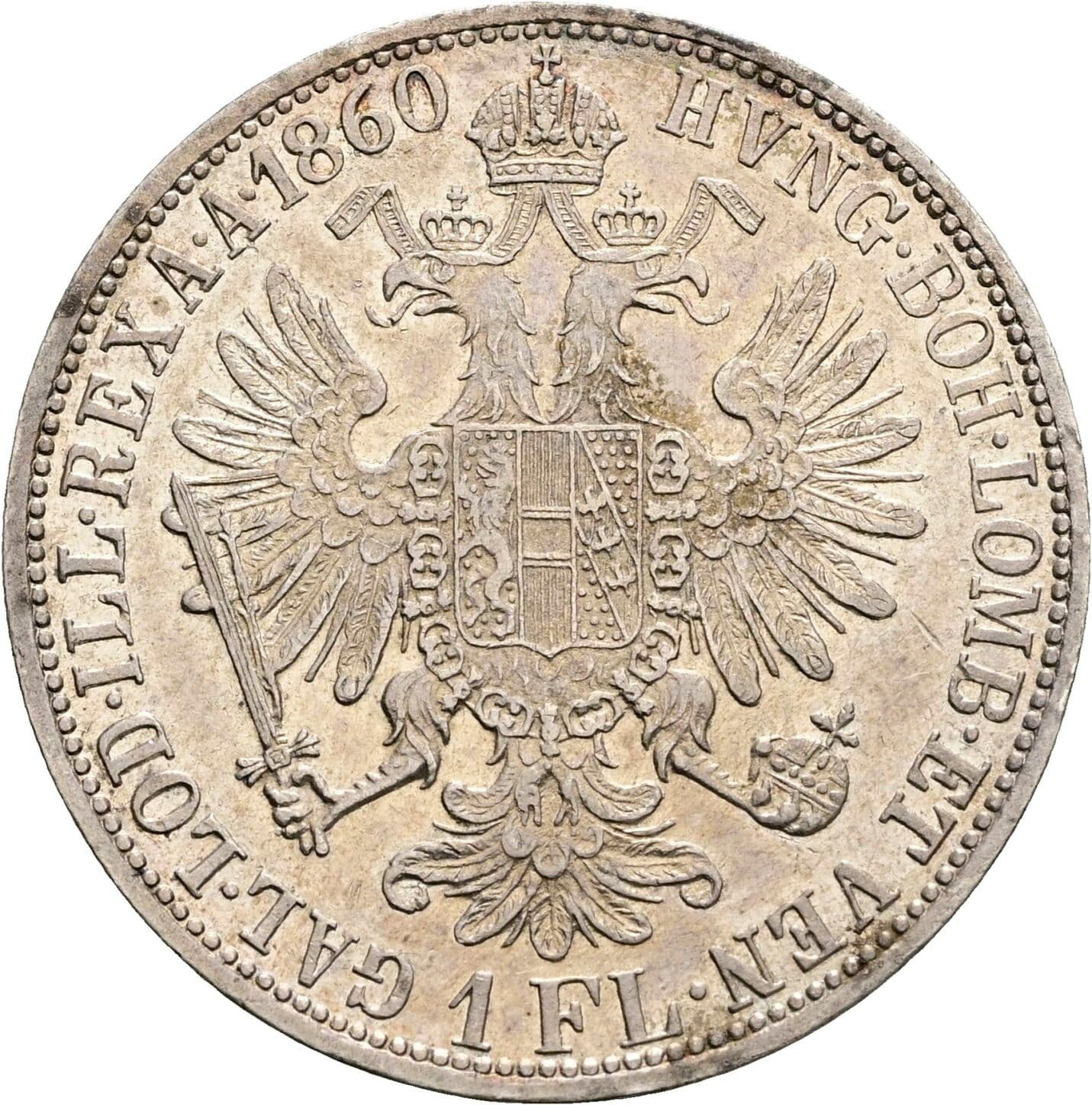 1 Gulden Franz Joseph I. 1848-1916 1860 A, Wien – Rückseite
