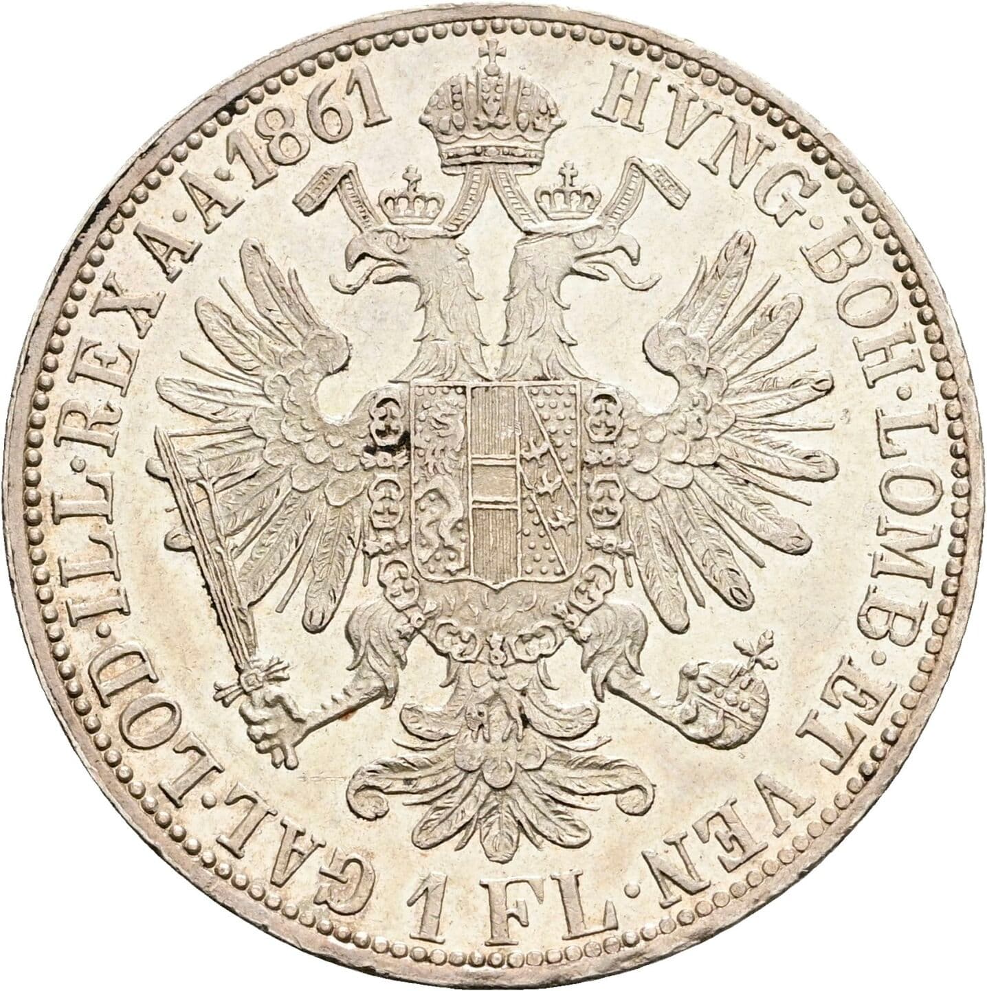 1 Gulden Franz Joseph I. 1848-1916 1861 A, Wien – Rückseite