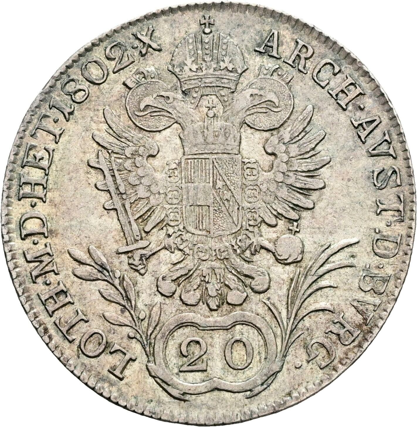 20 Kreuzer Franz II. (I). 1792-1835 1802 B, Kremnitz – Rückseite