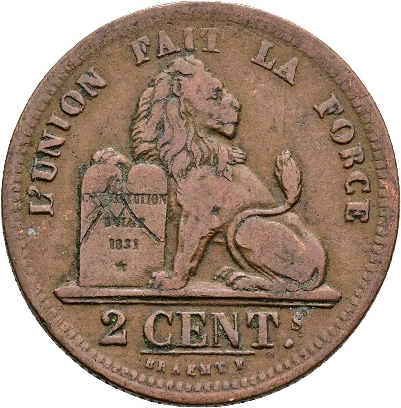 2 Centimes Leopold I. 1831-1865 1834 – Vorderseite