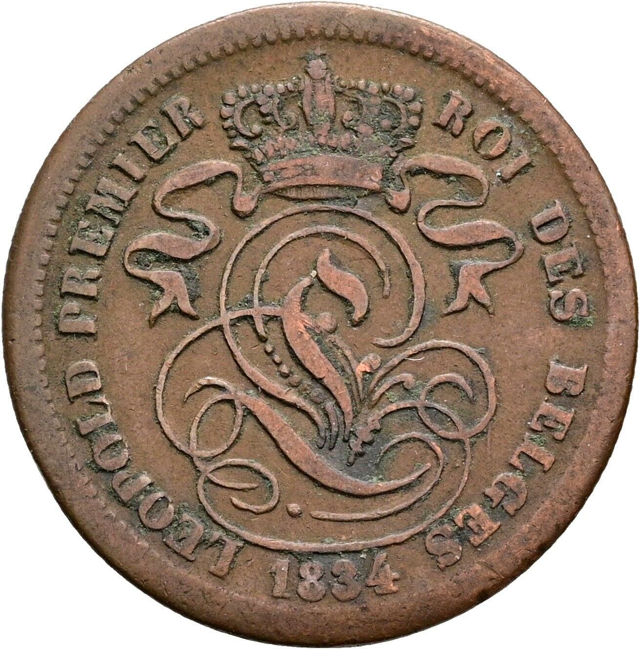 2 Centimes Leopold I. 1831-1865 1834 – Rückseite