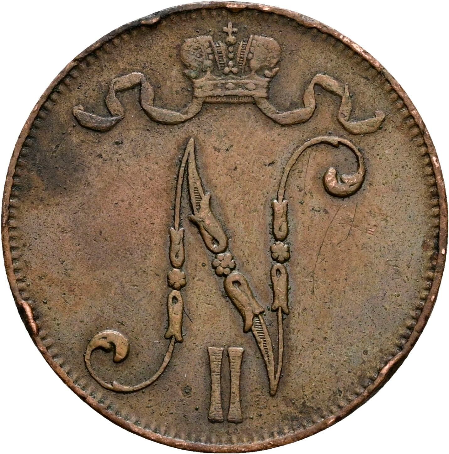5 Penniä Nikolaj II. 1894-1917 1910 – Rückseite