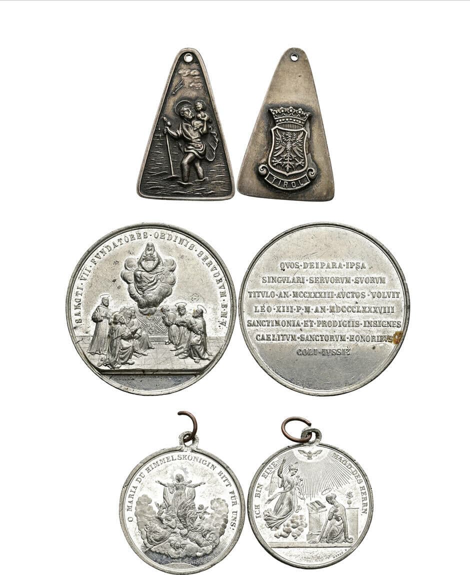 Lot 2 Stück Zinnmedaillen und 1 Plakette