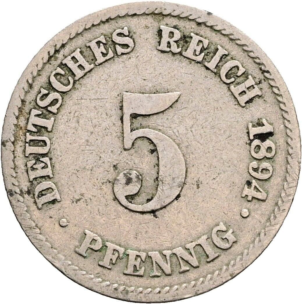 5 Pfennig 1894 E – Vorderseite