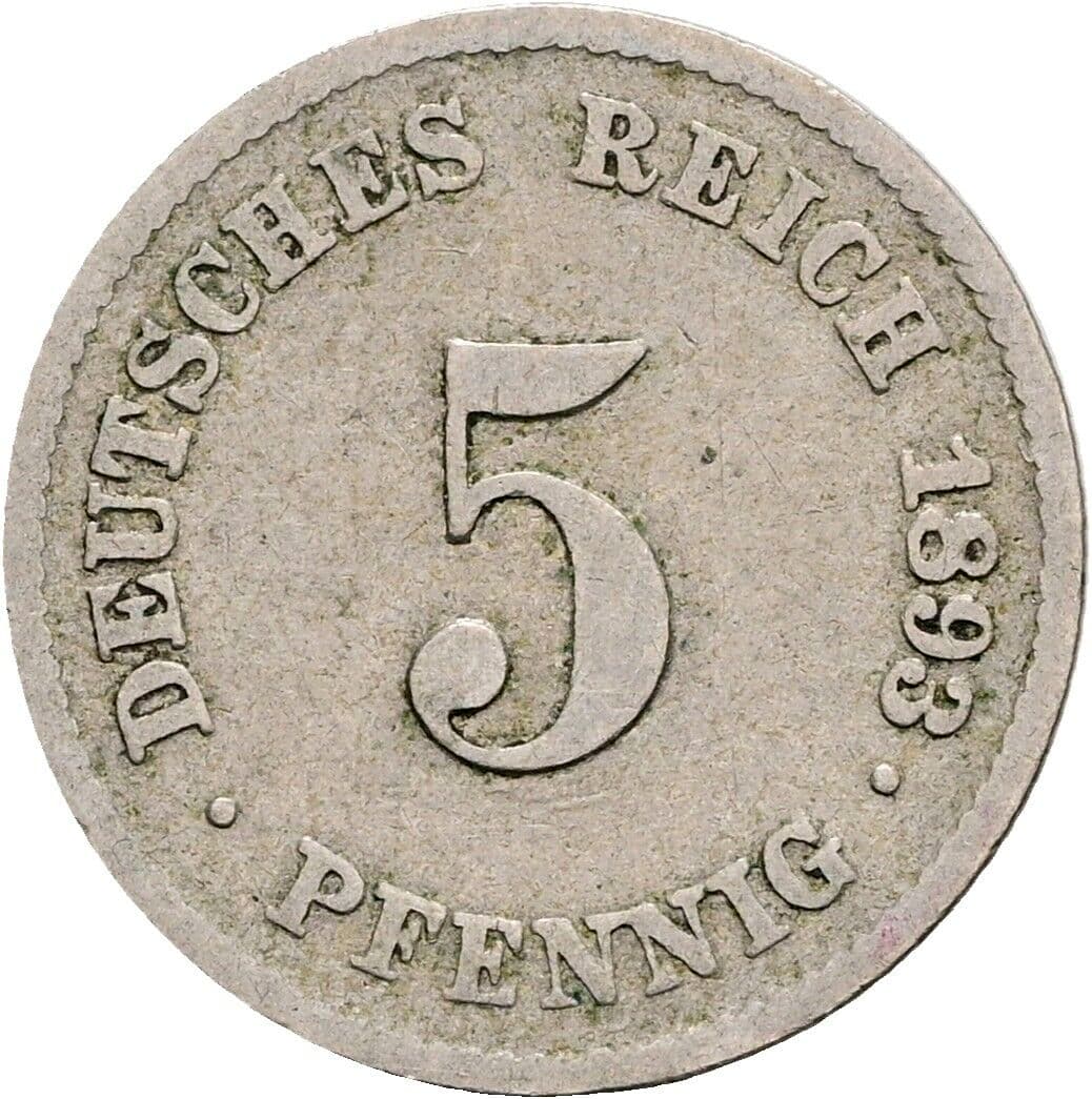 5 Pfennig 1893 F – Vorderseite