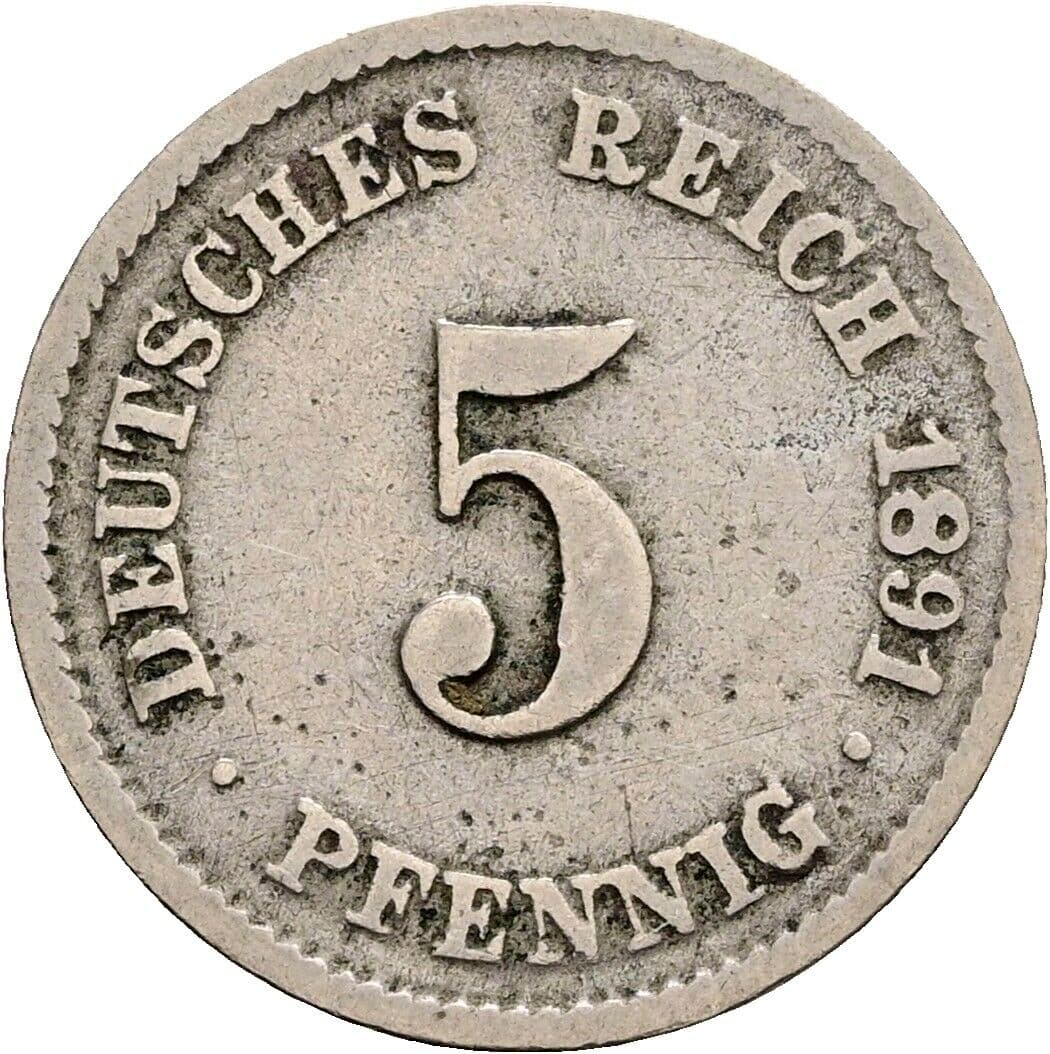 5 Pfennig 1891 G – Vorderseite