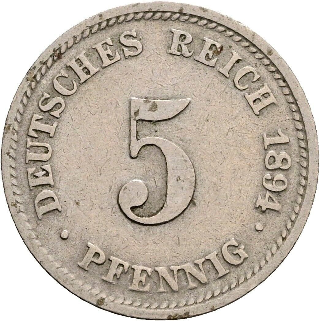 5 Pfennig 1894 D – Vorderseite