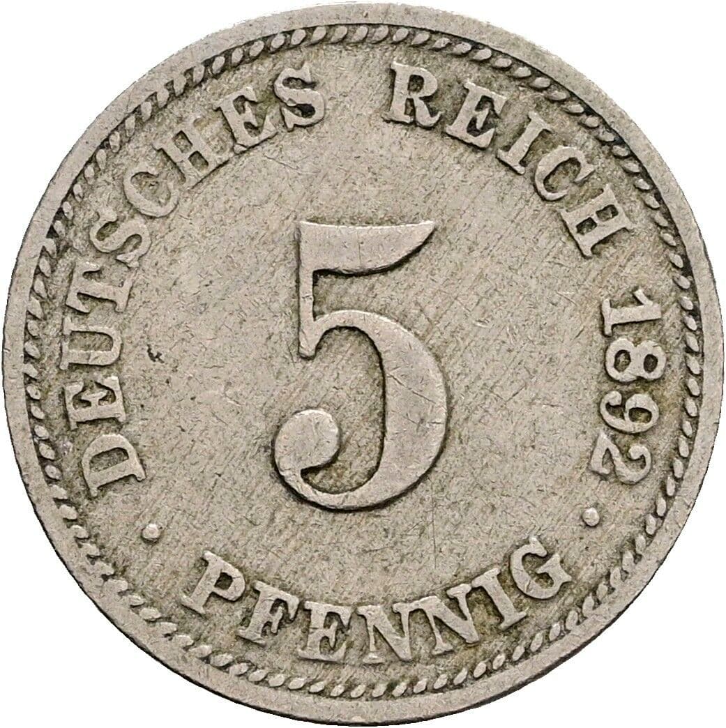 5 Pfennig 1892 D – Vorderseite