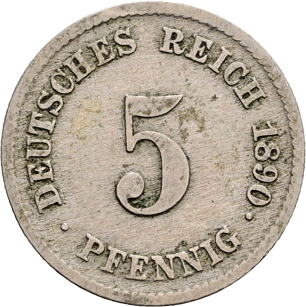 5 Pfennig 1890 F – Vorderseite