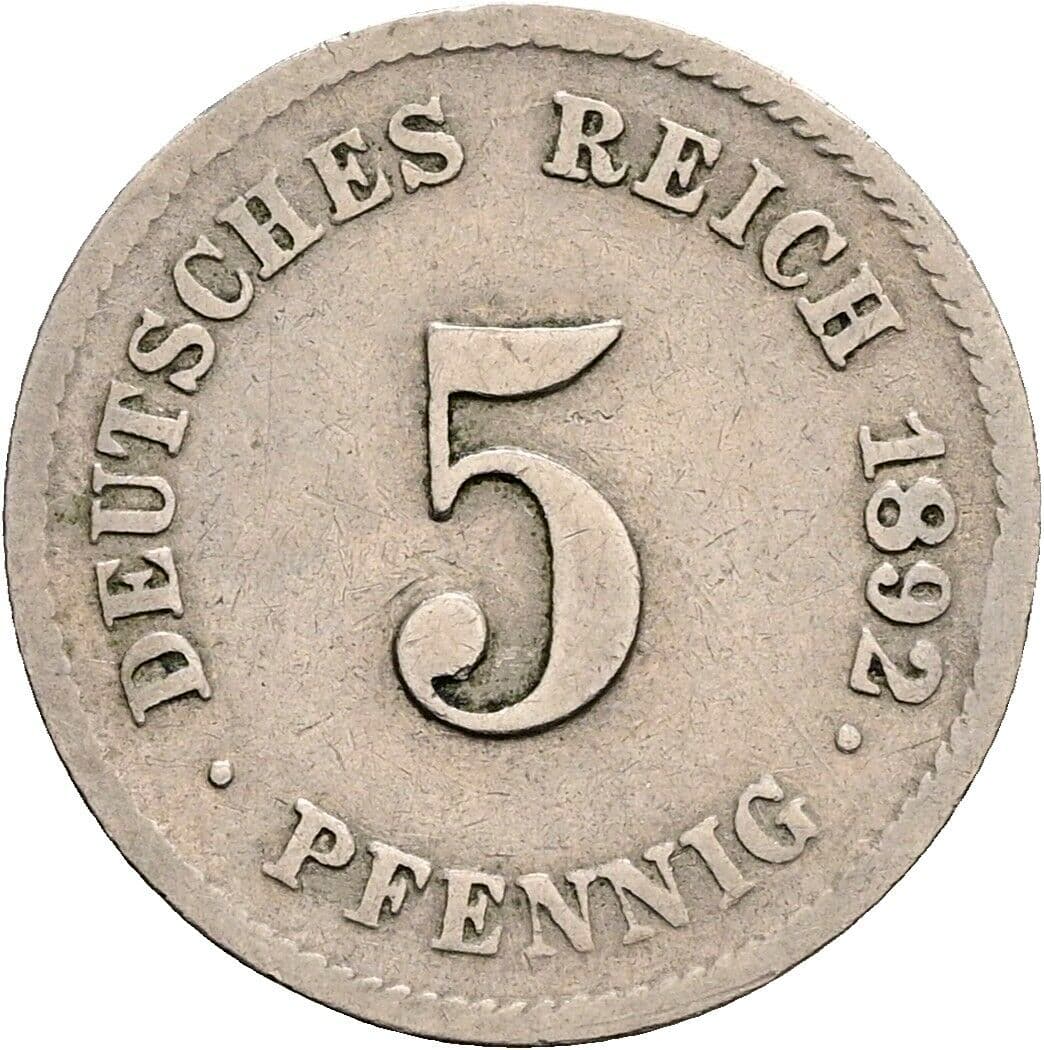 5 Pfennig 1892 G – Vorderseite
