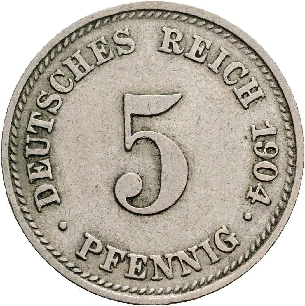 5 Pfennig 1904 D – Vorderseite