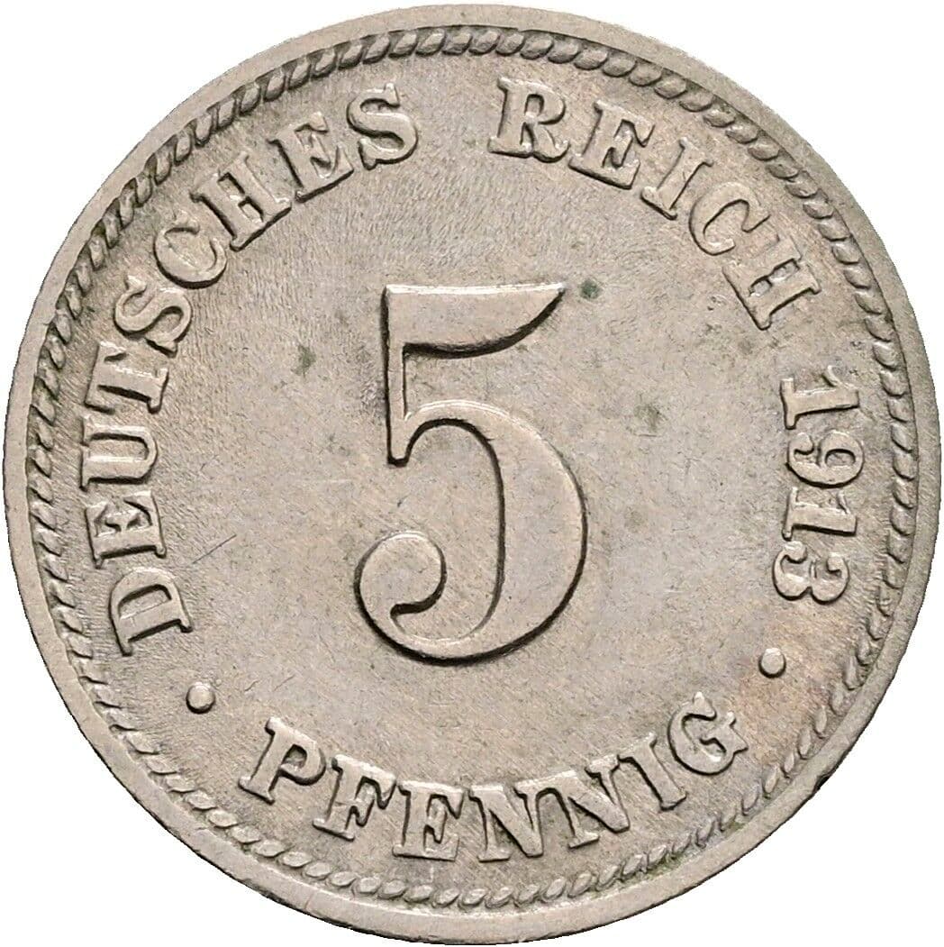 5 Pfennig 1913 D – Vorderseite