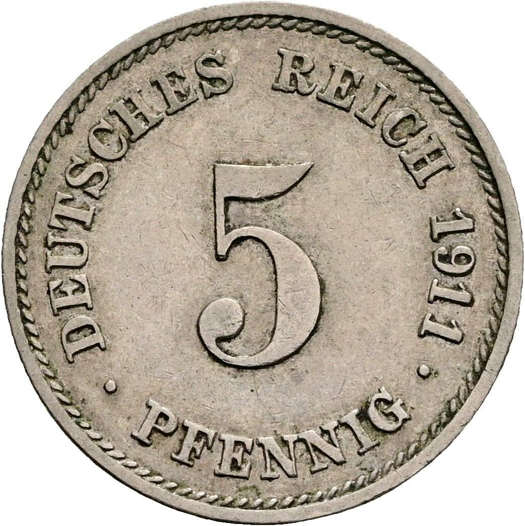 5 Pfennig 1911 G – Vorderseite