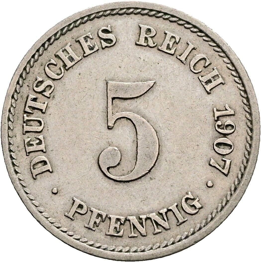 5 Pfennig 1907 E – Vorderseite