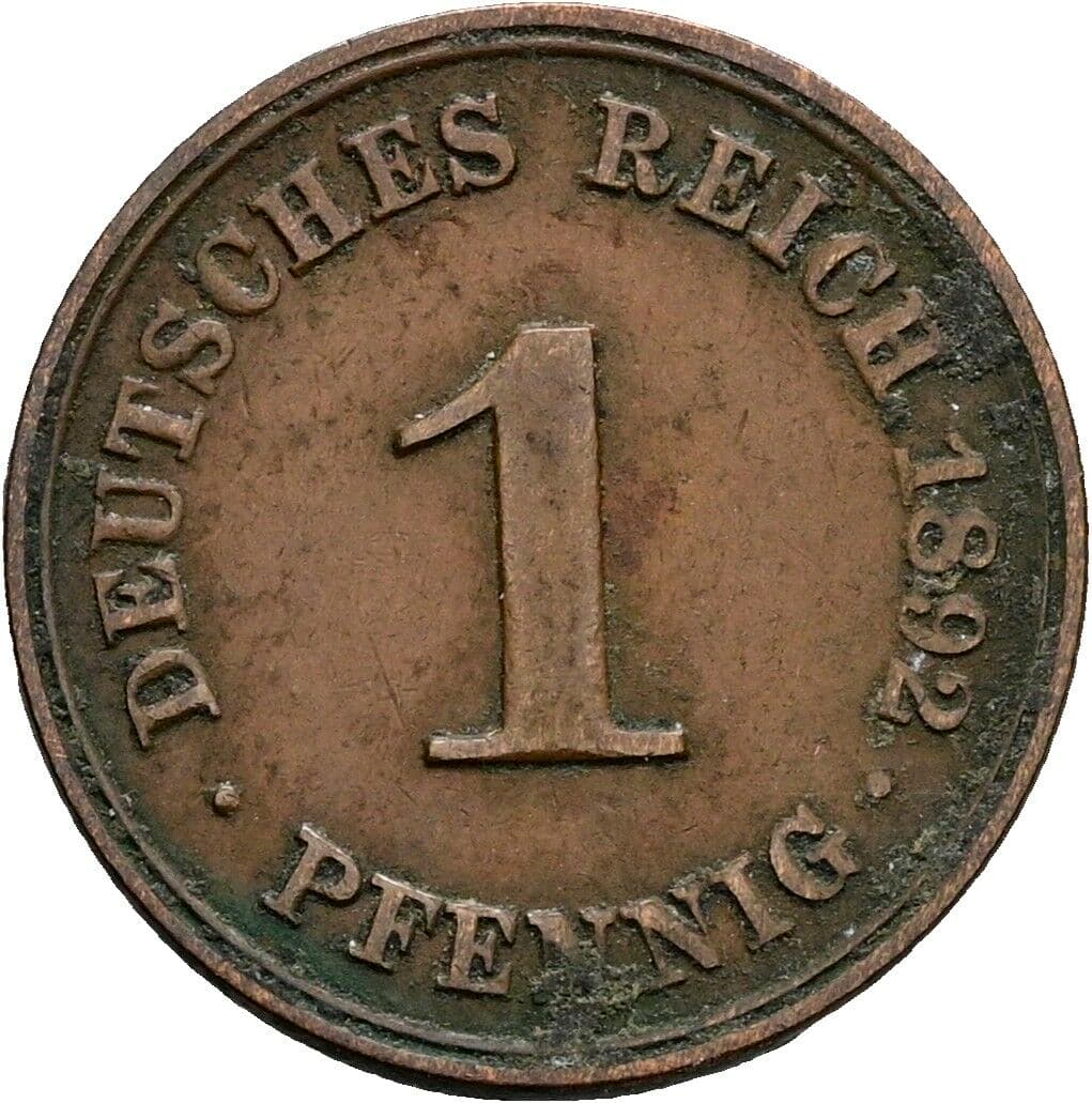 1 Pfennig 1892 D – Vorderseite