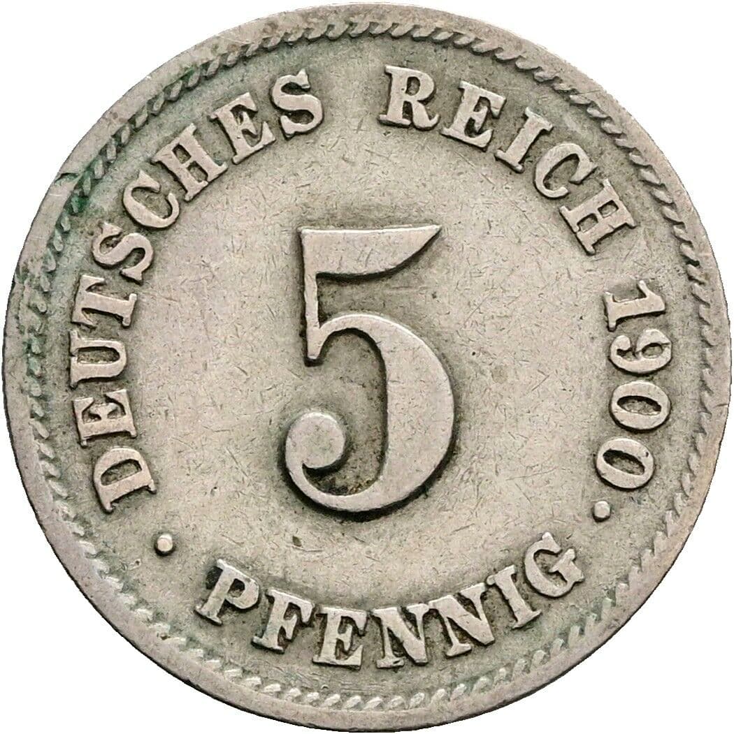 5 Pfennig 1900 J – Vorderseite
