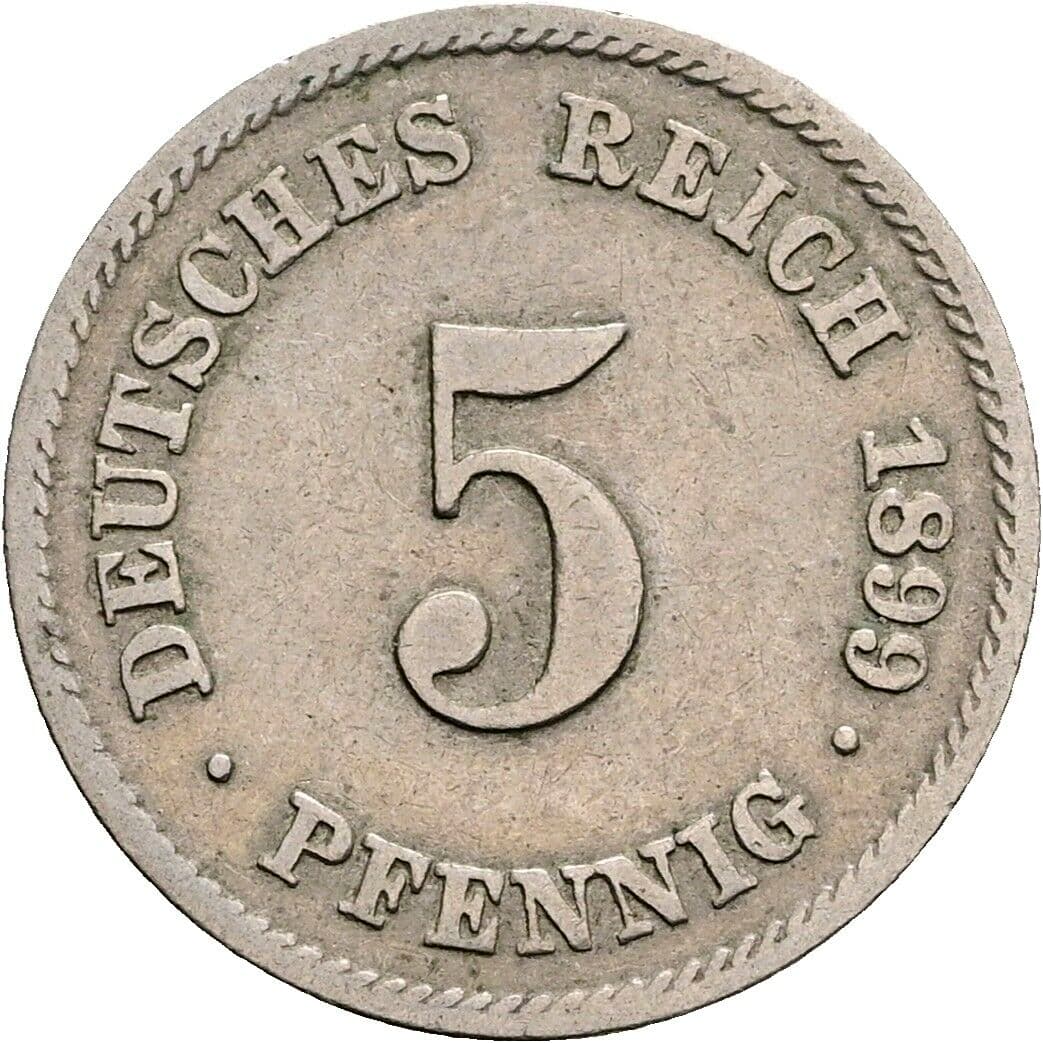 5 Pfennig 1899 F – Vorderseite
