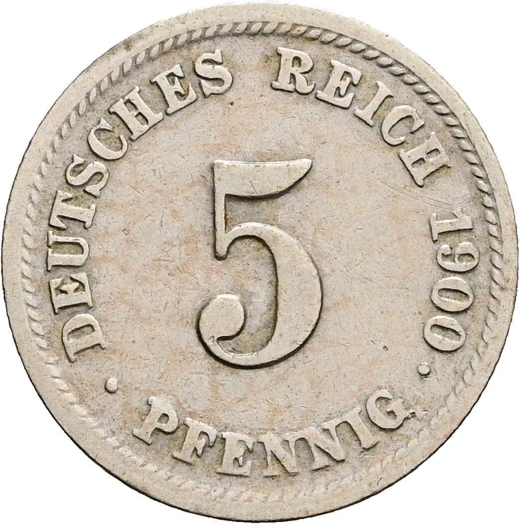 5 Pfennig 1900 D – Vorderseite