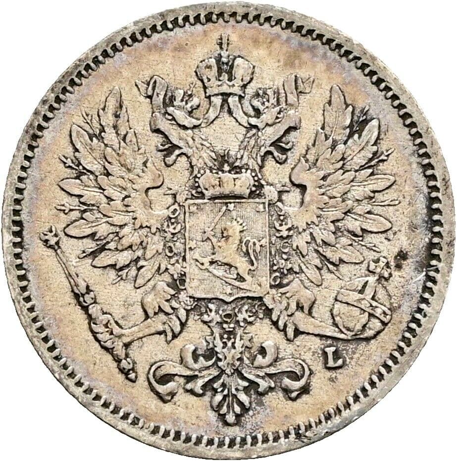 25 Penniä Nikolaij II. 1894-1917 1908 L – Rückseite
