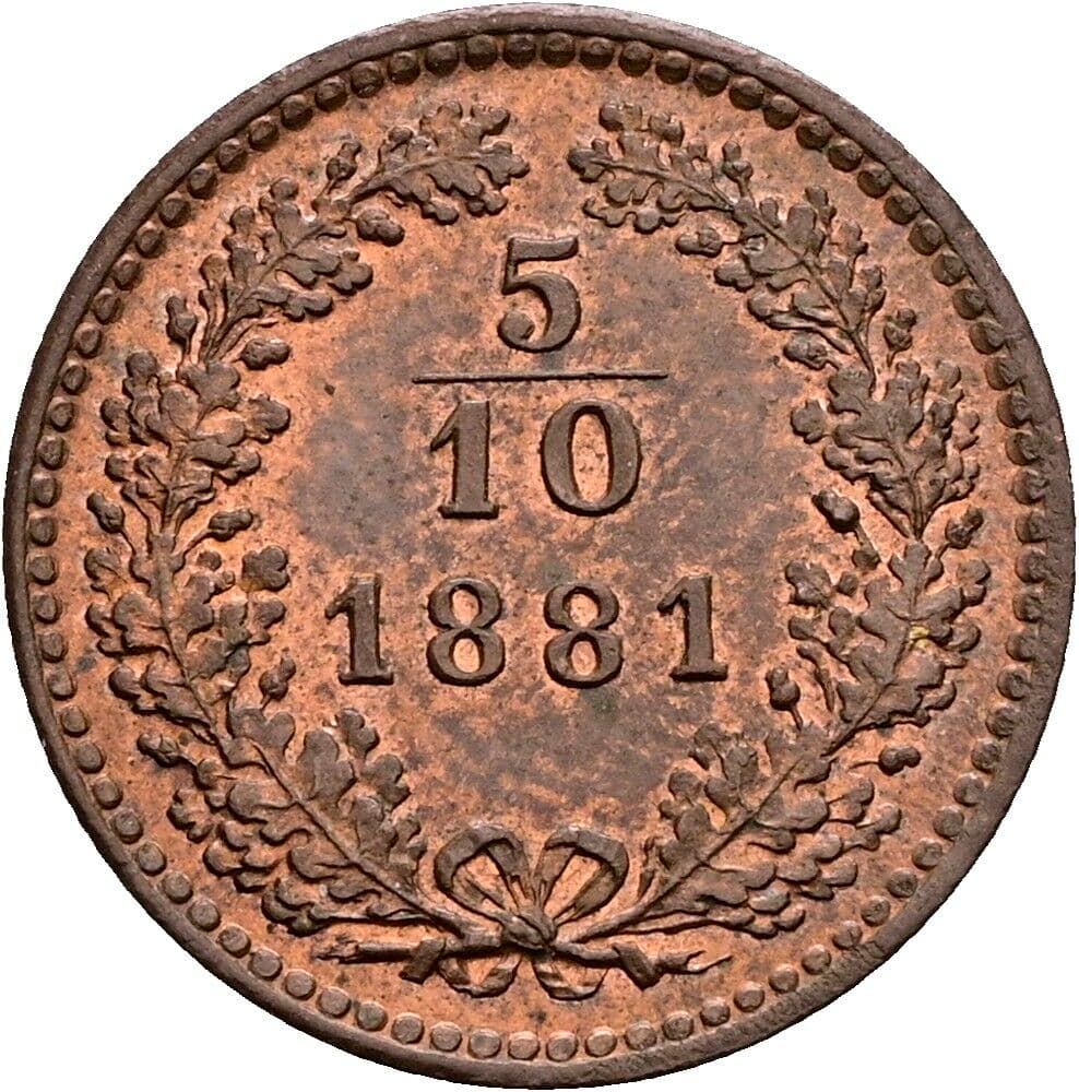 5/10 Kreuzer Franz Joseph I. 1848-1916 1881 – Vorderseite