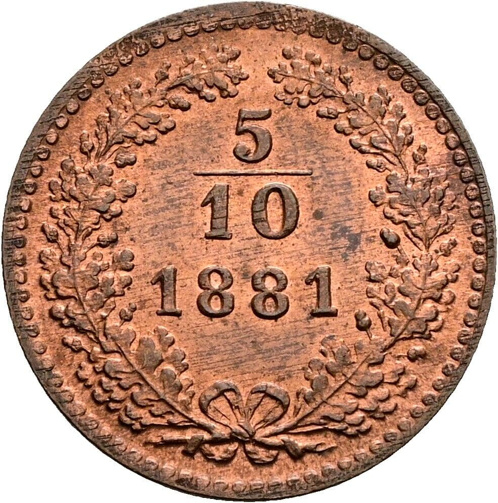5/10 Kreuzer Franz Joseph I. 1848-1916 1881 – Vorderseite