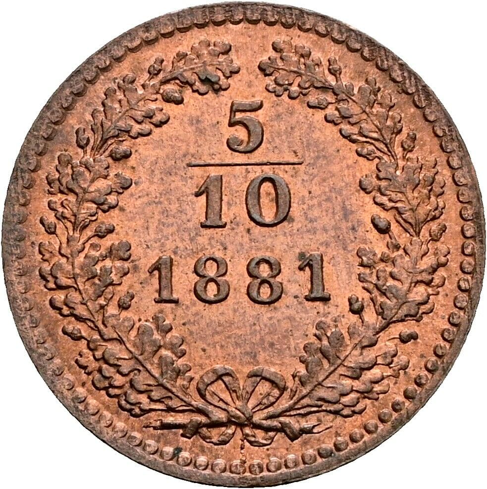 5/10 Kreuzer Franz Joseph I. 1848-1916 1881 – Vorderseite