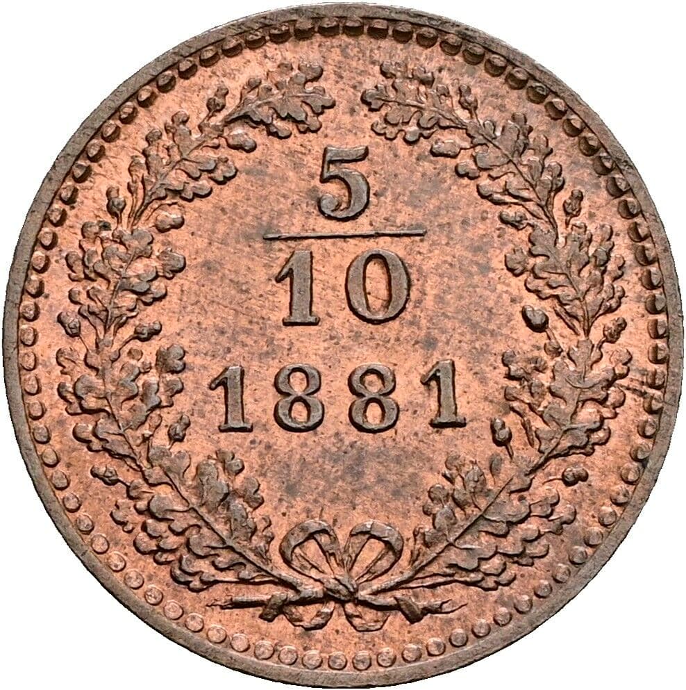 5/10 Kreuzer Franz Joseph I. 1848-1916 1881 – Vorderseite