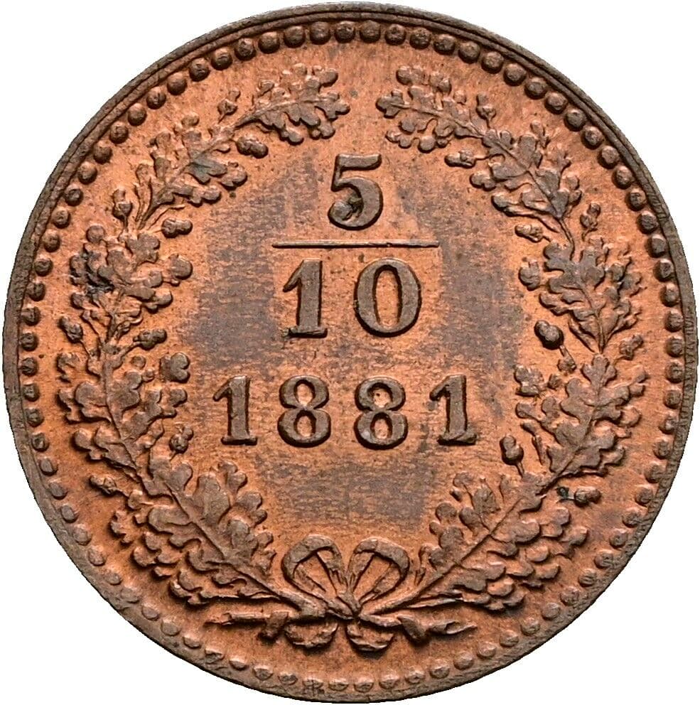 5/10 Kreuzer Franz Joseph I. 1848-1916 1881 – Vorderseite