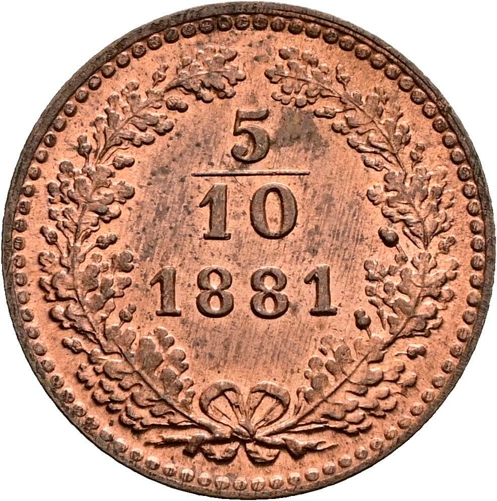 5/10 Kreuzer Franz Joseph I. 1848-1916 1881 – Vorderseite