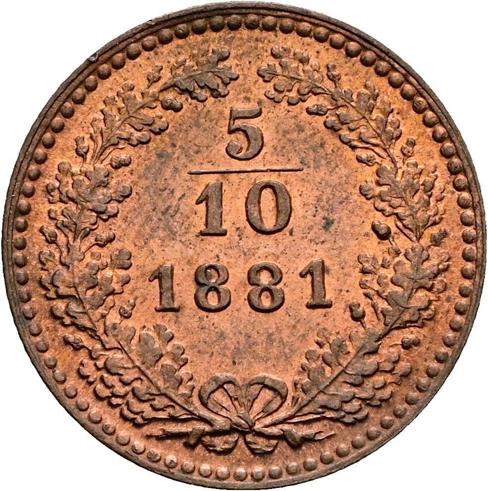 5/10 Kreuzer Franz Joseph I. 1848-1916 1881 – Vorderseite