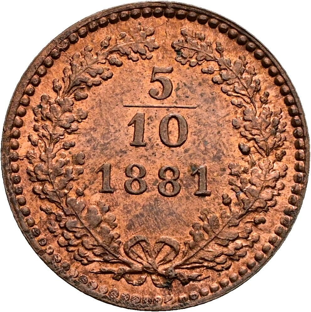 5/10 Kreuzer Franz Joseph I. 1848-1916 1881 – Vorderseite