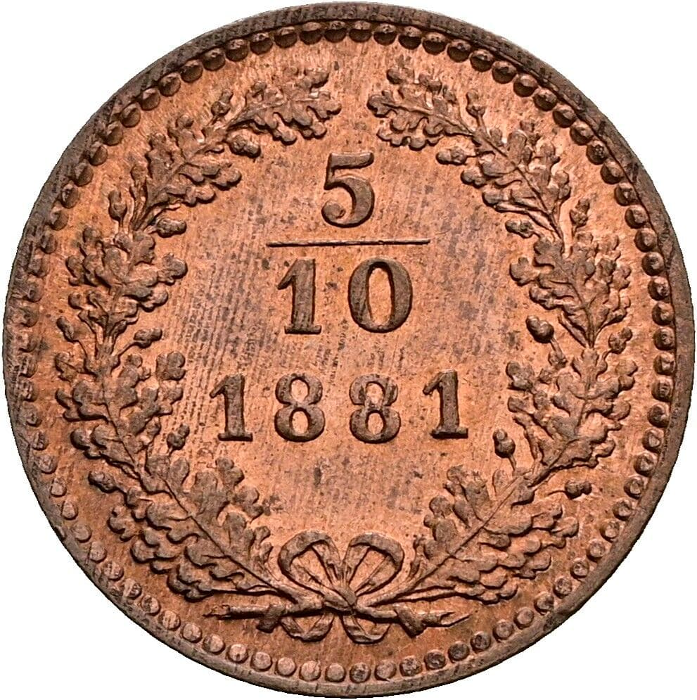 5/10 Kreuzer Franz Joseph I. 1848-1916 1881 – Vorderseite